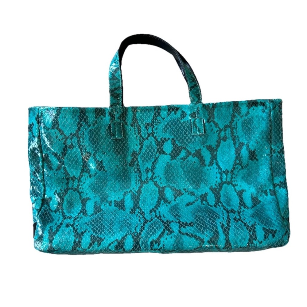 VTG Teal Python Snakeskin Tote Bag Alchimia Italy Made Luxury Exotic Leather